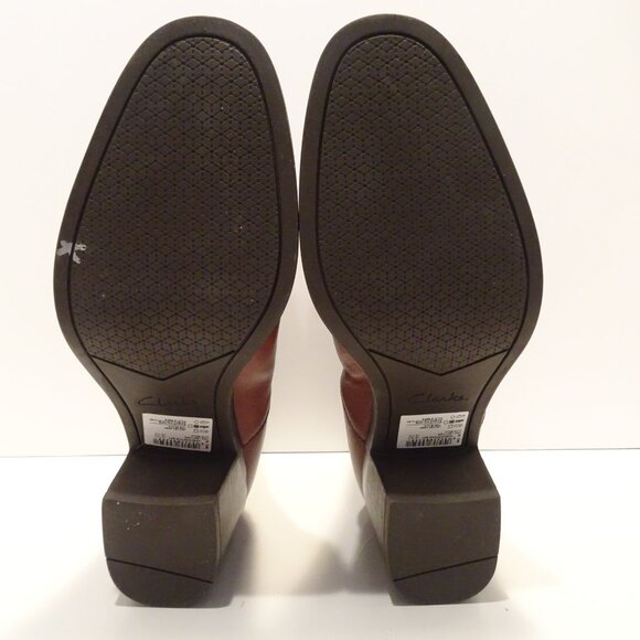 Clarks Mascarpone Bay Chelsea Brown Leather Boots Size 10 M Chunky Heel Pull On - Picture 4 of 5